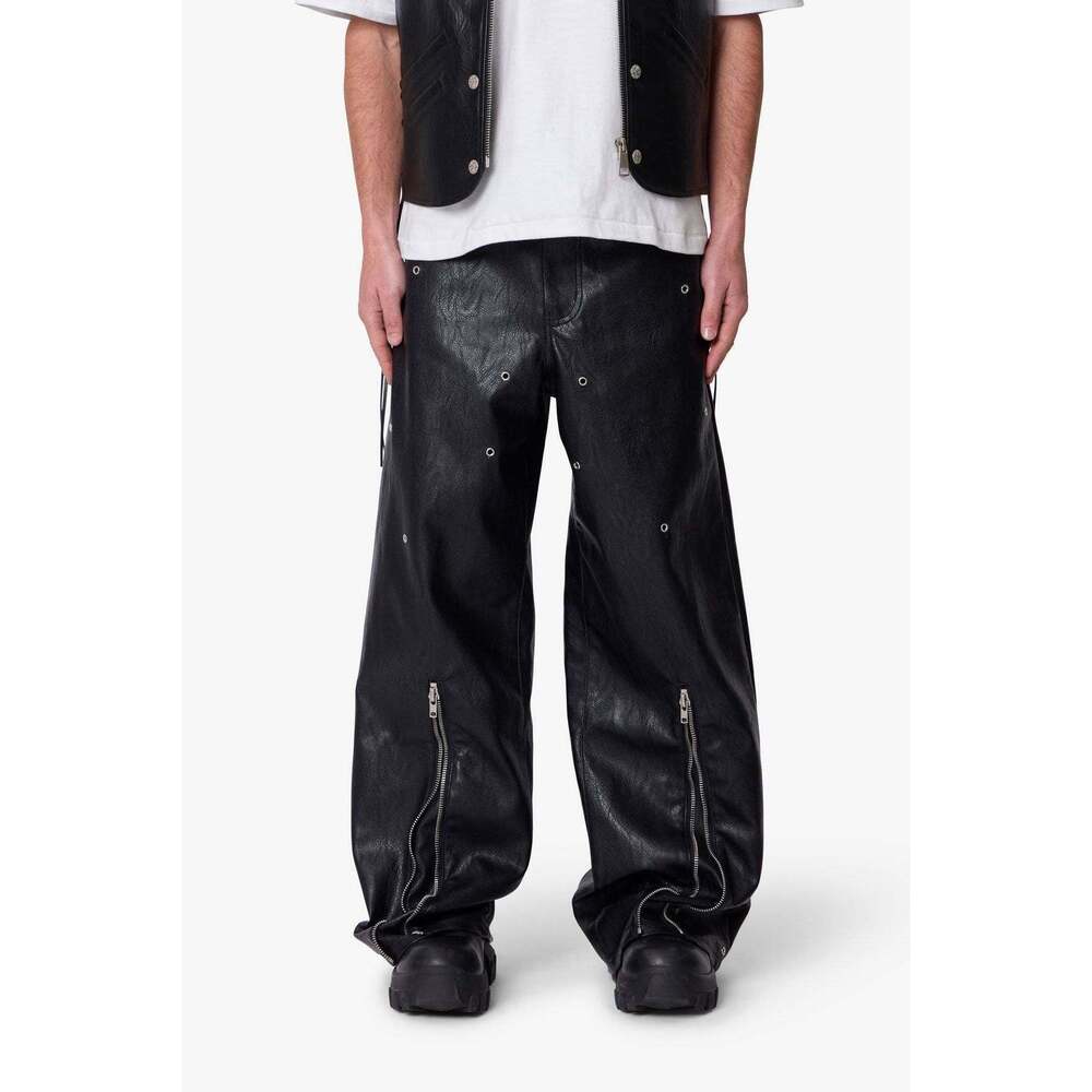 mnml Leather Rave Zip Pants - Black Size 42Black / 42